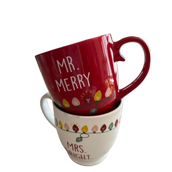 St. Nicolas Mr. Merry & Mrs. Bright Mugs Red White - Picture 1 of 7
